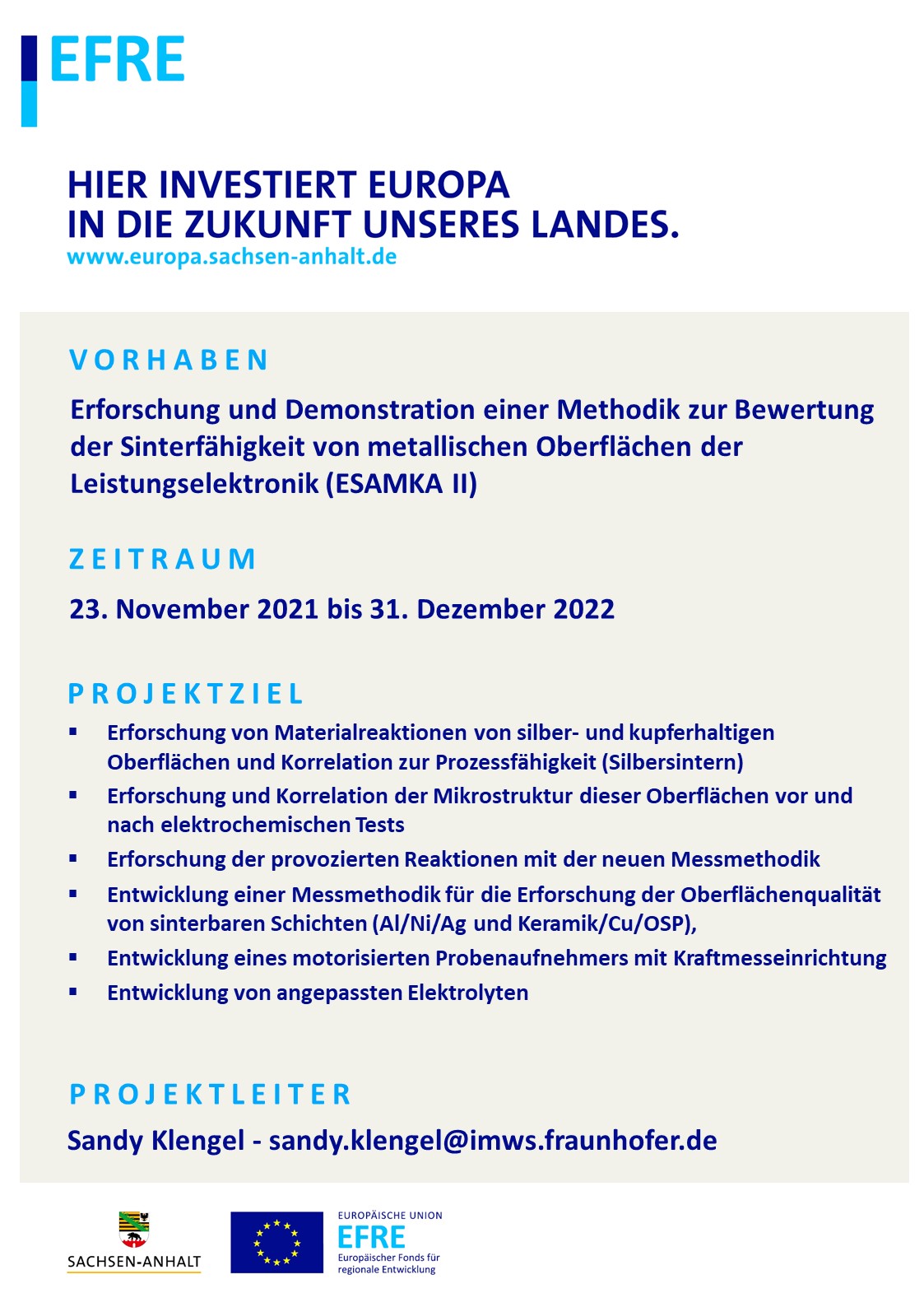 »ESAMKA II« wird aus Mitteln des Europäischen Fonds für regionale Entwicklung (EFRE) gefördert.